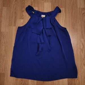 Adiva Racer Back Sleeveless Ruffled Blouse Blue Large